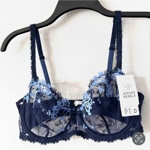 NWT Simone Perele Blue Wish Lace Demi Cut Bra SZ 34D